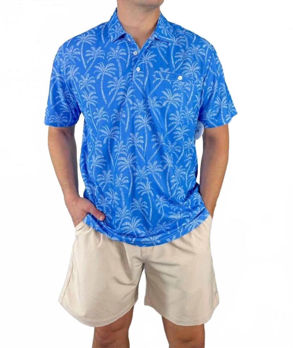 NEW HAPPY BAY men's short sleeve polo in blue palm